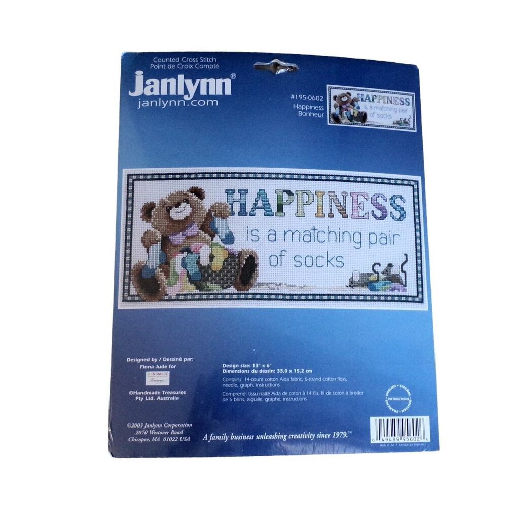 Vintage Janlynn Cross Stitch Kit "Happiness is a Matching Pair of Socks" Sealed